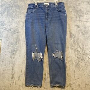 Abercrombie FItch Jeans Womens 34/18S‎ Blue 90s Straight High Waist Distressed